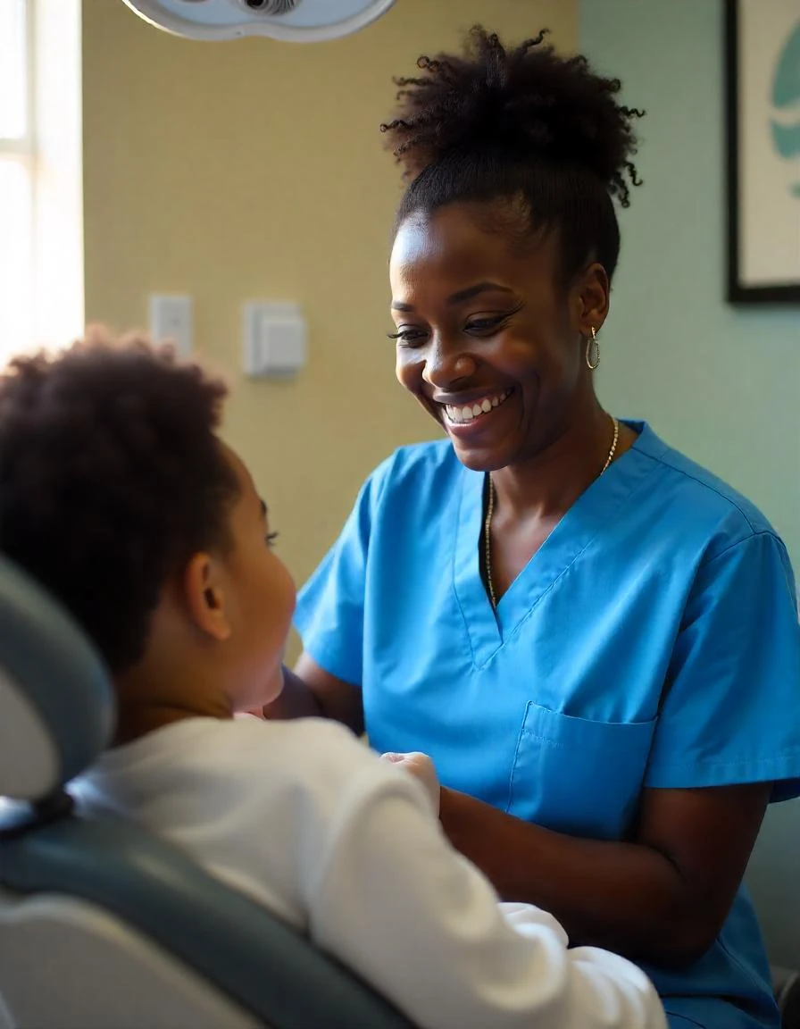 Young child at first dental visit - calm and happy